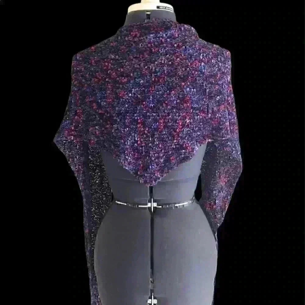 Vtg deep purple red hand crocheted knit infinity shawl scarf